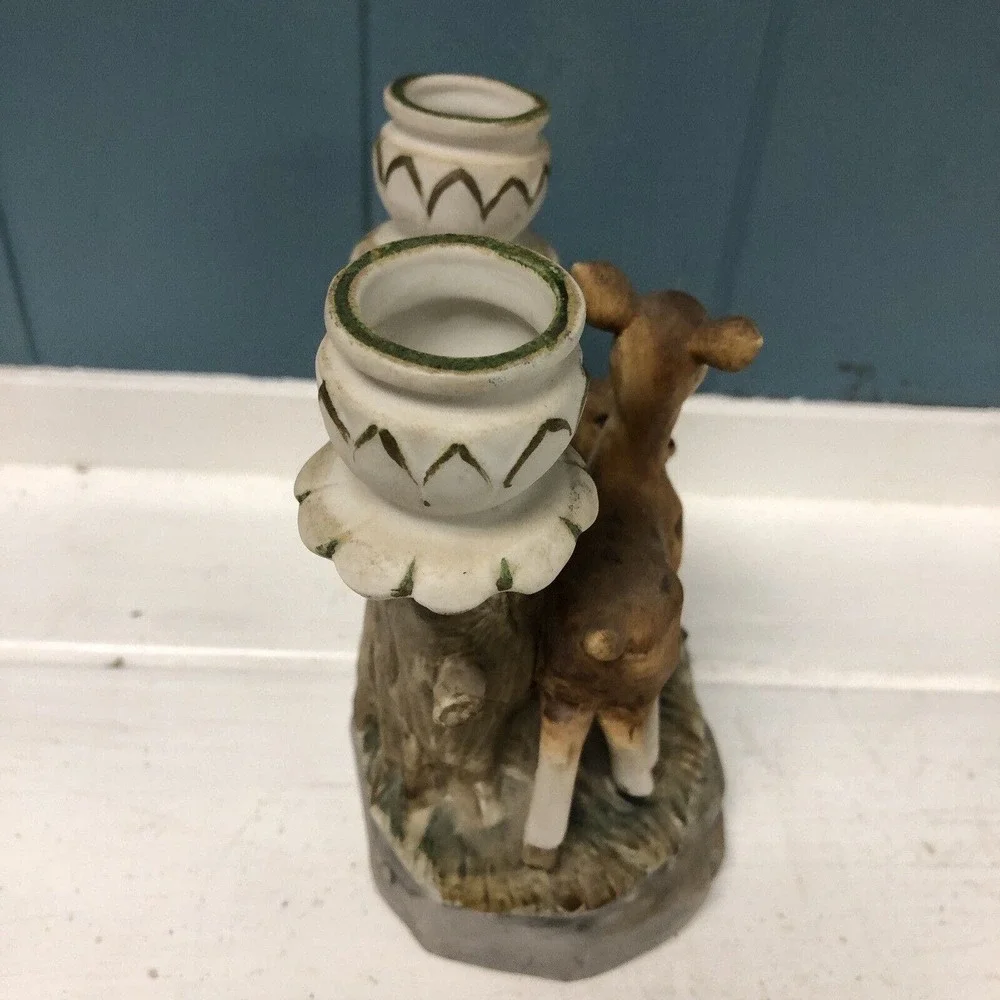 Vtg Fawn Deer Double Taper Candle 5.5” Holder Figurine Made In Japan‎